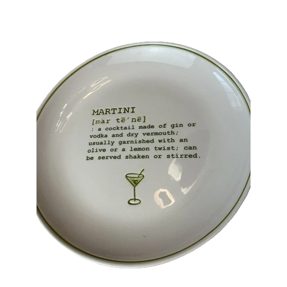 Pottery Barn Plates Set 4 Cocktails Defined Martini Scotch Gin Tonic Drinks‎ New